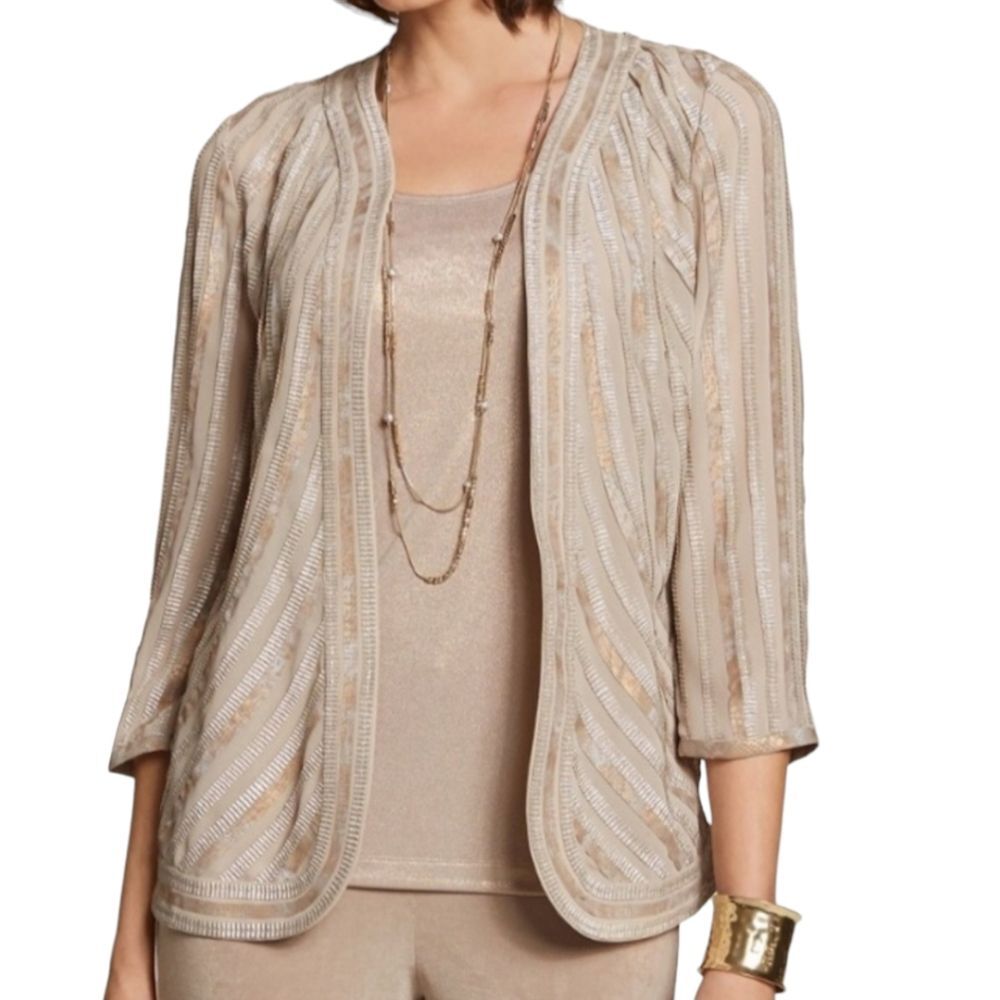 Chico's Travelers Collection Gold Guilded Open Front Jacket Size 0 (Small)